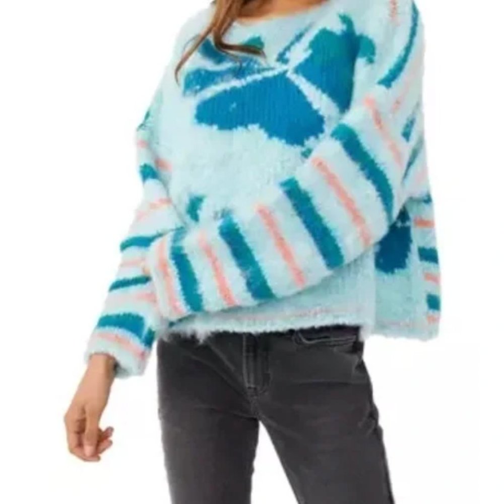 NWT Free People Lily Pullover in Mosaic Sky Combo Size Small